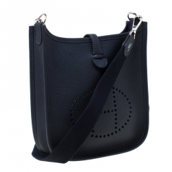 Pre Owned Hermes Blue Indigo Clemence Leather Evelyne TPM Bag