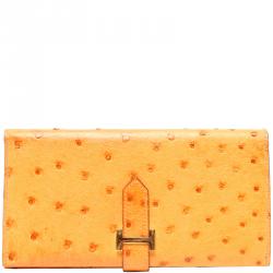 Pre Owned Hermes Yellow Leather Long Wallet 