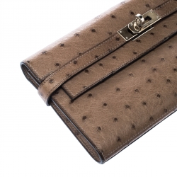 Pre Owned Hermes Vert Veronese Ostrich Leather Long Kelly Wallet