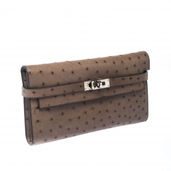 Pre Owned Hermes Vert Veronese Ostrich Leather Long Kelly Wallet