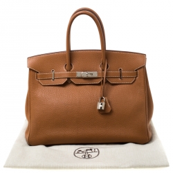 Hermes Brown Clemence Leather Palladium Hardware Birkin 35 Bag