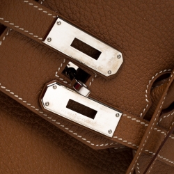 Hermes Brown Clemence Leather Palladium Hardware Birkin 35 Bag
