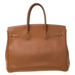 Hermes Brown Clemence Leather Palladium Hardware Birkin 35 Bag