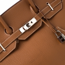 Hermes Brown Clemence Leather Palladium Hardware Birkin 35 Bag