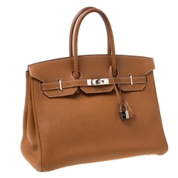 Hermes Brown Clemence Leather Palladium Hardware Birkin 35 Bag