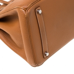 Hermes Brown Clemence Leather Palladium Hardware Birkin 35 Bag