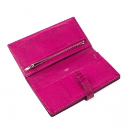 Pre Owned Hermes  Rose Scheherazade Alligator Bearn Gusset Wallet
