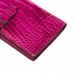 Pre Owned Hermes  Rose Scheherazade Alligator Bearn Gusset Wallet