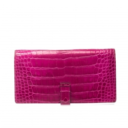 Pre Owned Hermes  Rose Scheherazade Alligator Bearn Gusset Wallet