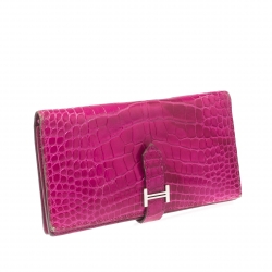 Pre Owned Hermes  Rose Scheherazade Alligator Bearn Gusset Wallet