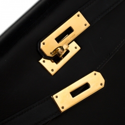 Pre Owned Hermes Black Box Calf Leather Gold Hardware Kelly Sellier 32 Bag