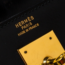 Pre Owned Hermes Black Box Calf Leather Gold Hardware Kelly Sellier 32 Bag
