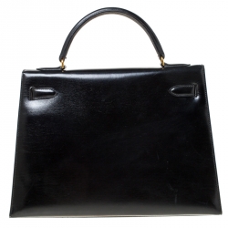 Pre Owned Hermes Black Box Calf Leather Gold Hardware Kelly Sellier 32 Bag