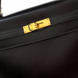 Pre Owned Hermes Black Box Calf Leather Gold Hardware Kelly Sellier 32 Bag