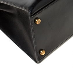 Pre Owned Hermes Black Box Calf Leather Gold Hardware Kelly Sellier 32 Bag