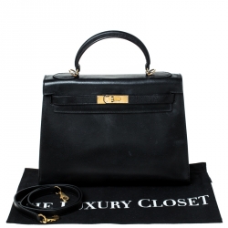Pre Owned Hermes Black Epsom Leather Gold Hardware Kelly Sellier 32 Bag
