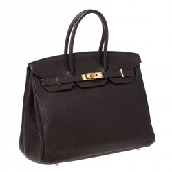 Hermes Cacao Togo Leather Gold Hardware Birkin 35 Bag