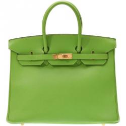 Hermes Apple Green Veau Gulliver Leather Gold Hardware Birkin 35 Bag