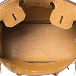 Hermes Moutarde Clemence Leather Palladium Hardware Birkin 25 Bag