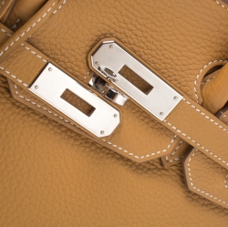 Hermes Moutarde Clemence Leather Palladium Hardware Birkin 25 Bag