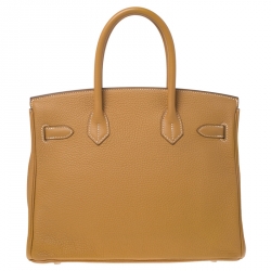 Hermes Moutarde Clemence Leather Palladium Hardware Birkin 25 Bag