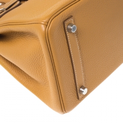Hermes Moutarde Clemence Leather Palladium Hardware Birkin 25 Bag