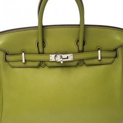 Pre Owned Hermes Apple Green Swift Leather Palladium Plated Birkin 25 Bag