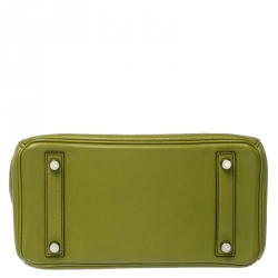 Pre Owned Hermes Apple Green Swift Leather Palladium Plated Birkin 25 Bag