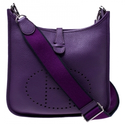 Pre Owned Hermes Ultraviolet Clemence Leather Evelyne III PM Bag