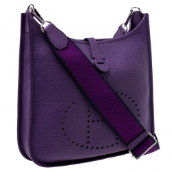 Pre Owned Hermes Ultraviolet Clemence Leather Evelyne III PM Bag