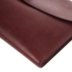 Pre Owned Hermes Vintage Burgundy Box Calf Leather Rio Clutch