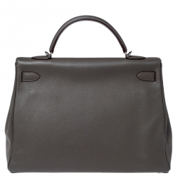 Pre Owned Hermes Etain Clemence Leather Palladium Hardware Kelly Retourne 40 Bag
