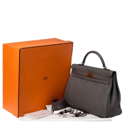 Pre Owned Hermes Etain Clemence Leather Palladium Hardware Kelly Retourne 40 Bag