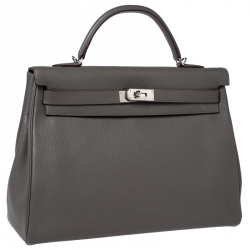 Pre Owned Hermes Etain Clemence Leather Palladium Hardware Kelly Retourne 40 Bag