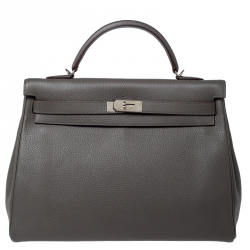 Pre Owned Hermes Etain Clemence Leather Palladium Hardware Kelly Retourne 40 Bag