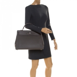 Pre Owned Hermes Etain Clemence Leather Palladium Hardware Kelly Retourne 40 Bag