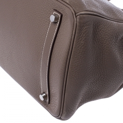 Hermes Taupe Grey Clemence Leather Palladium Hardware Birkin 35 Bag