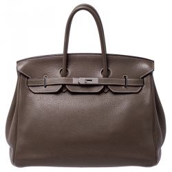 Hermes Taupe Grey Clemence Leather Palladium Hardware Birkin 35 Bag