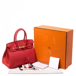 Hermes Rouge Pivoine Togo Leather Gold Hardware Birkin 30 Bag