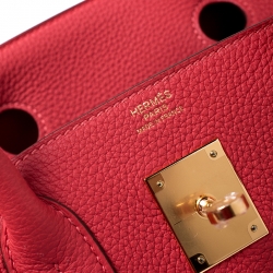 Hermes Rouge Pivoine Togo Leather Gold Hardware Birkin 30 Bag