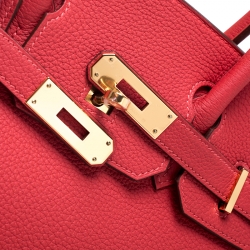 Hermes Rouge Pivoine Togo Leather Gold Hardware Birkin 30 Bag