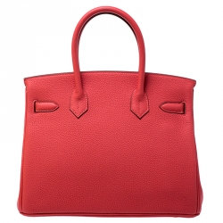 Hermes Rouge Pivoine Togo Leather Gold Hardware Birkin 30 Bag