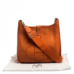 Pre Owned Hermes Orange Clemence Leather Evelyne III GM Bag