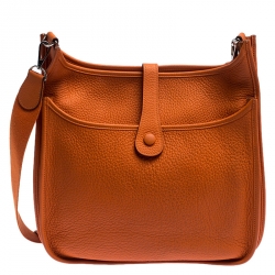 Pre Owned Hermes Orange Clemence Leather Evelyne III GM Bag