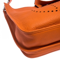 Pre Owned Hermes Orange Clemence Leather Evelyne III GM Bag