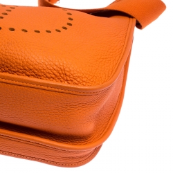 Pre Owned Hermes Orange Clemence Leather Evelyne III GM Bag