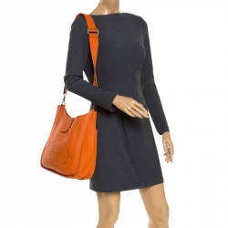 Pre Owned Hermes Orange Clemence Leather Evelyne III GM Bag