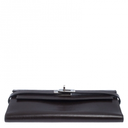 Pre Owned Hermes Chocolat Boxcalf Leather Long Kelly Wallet