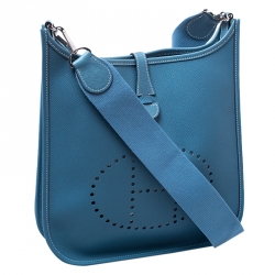 Pre Owned Hermes Blue Lagon Epsom Leather Evelyne III PM Bag