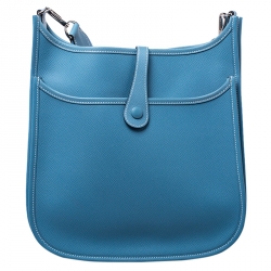 Pre Owned Hermes Blue Lagon Epsom Leather Evelyne III PM Bag